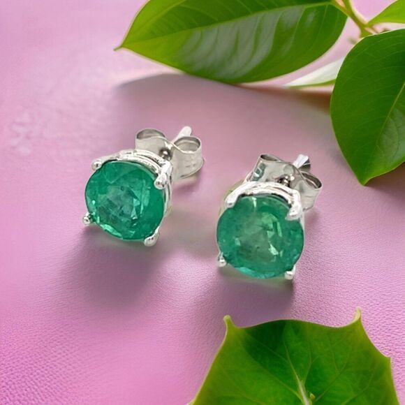 Natural Emerald Stud Earrings 14k White Gold 1.93 Carats Certified $1,995 121155 - Picture 8 of 12